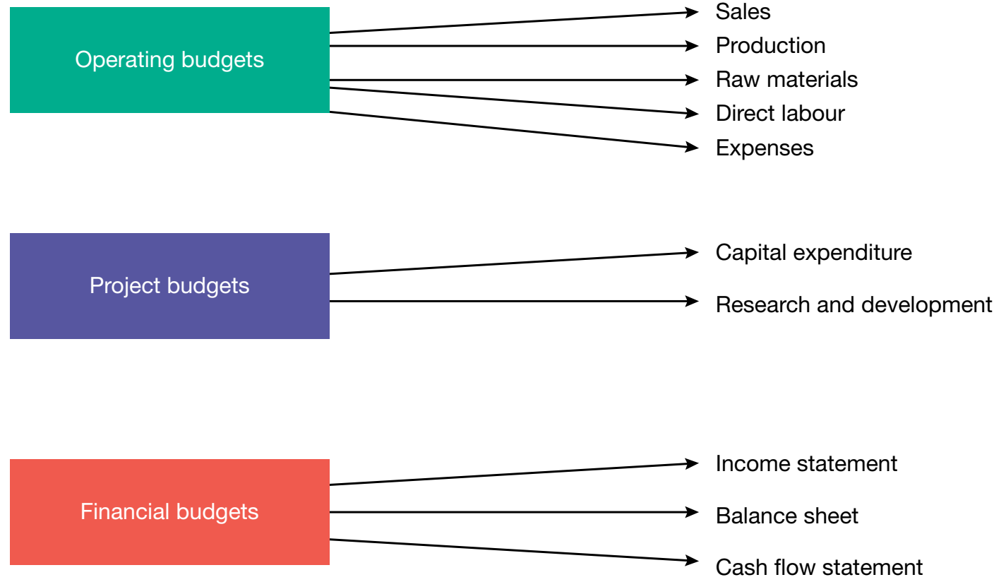 Diagram showing components of operating vs. capital expenditure budgets.